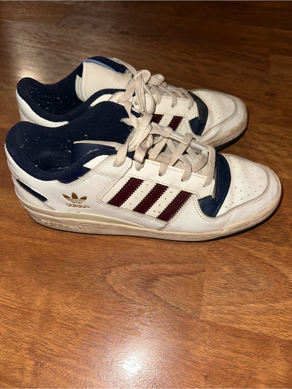 adidas Men’s White Sneakers with Navy and Maroon Stripes